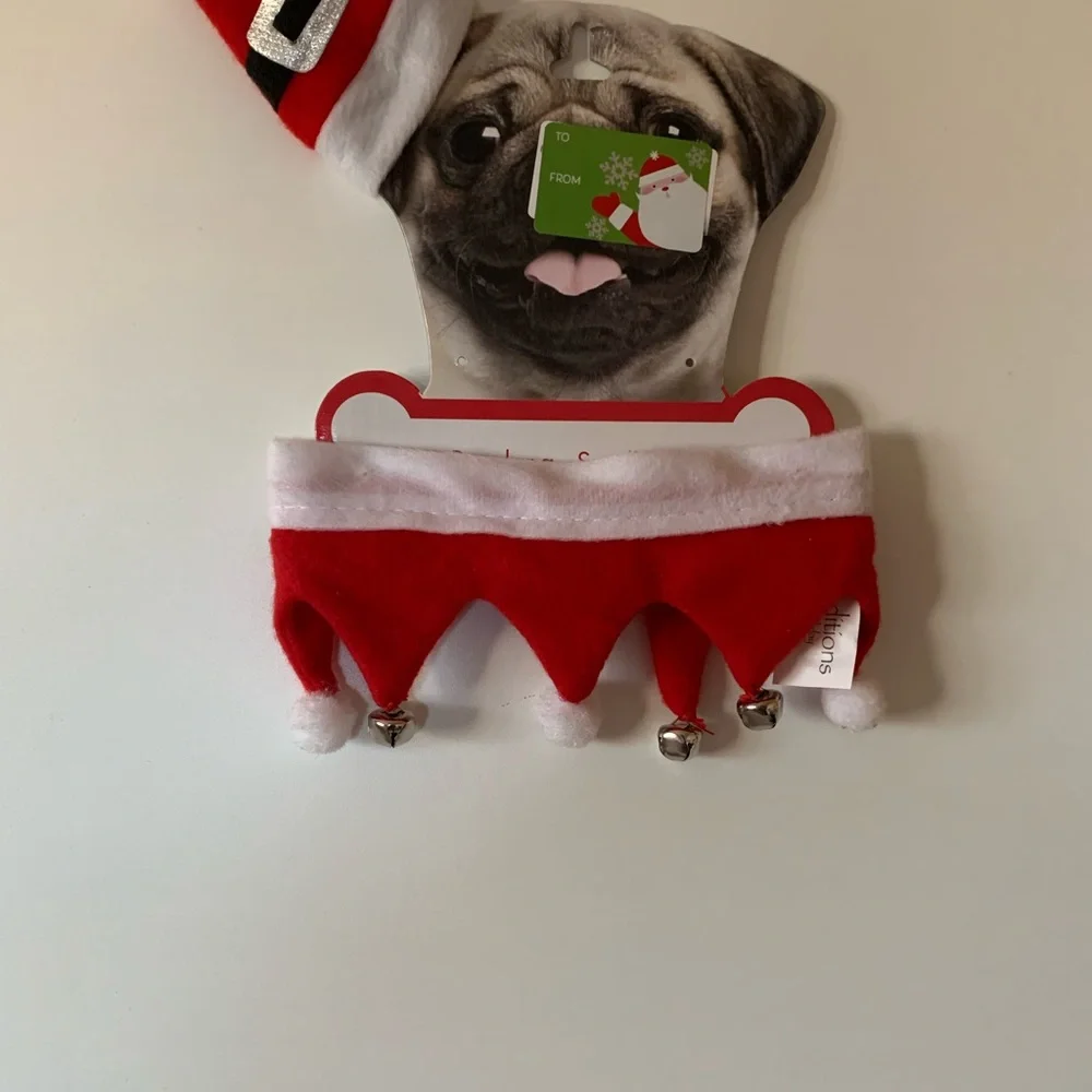 Santa pet costume bandana and hat, small/medium 19” long